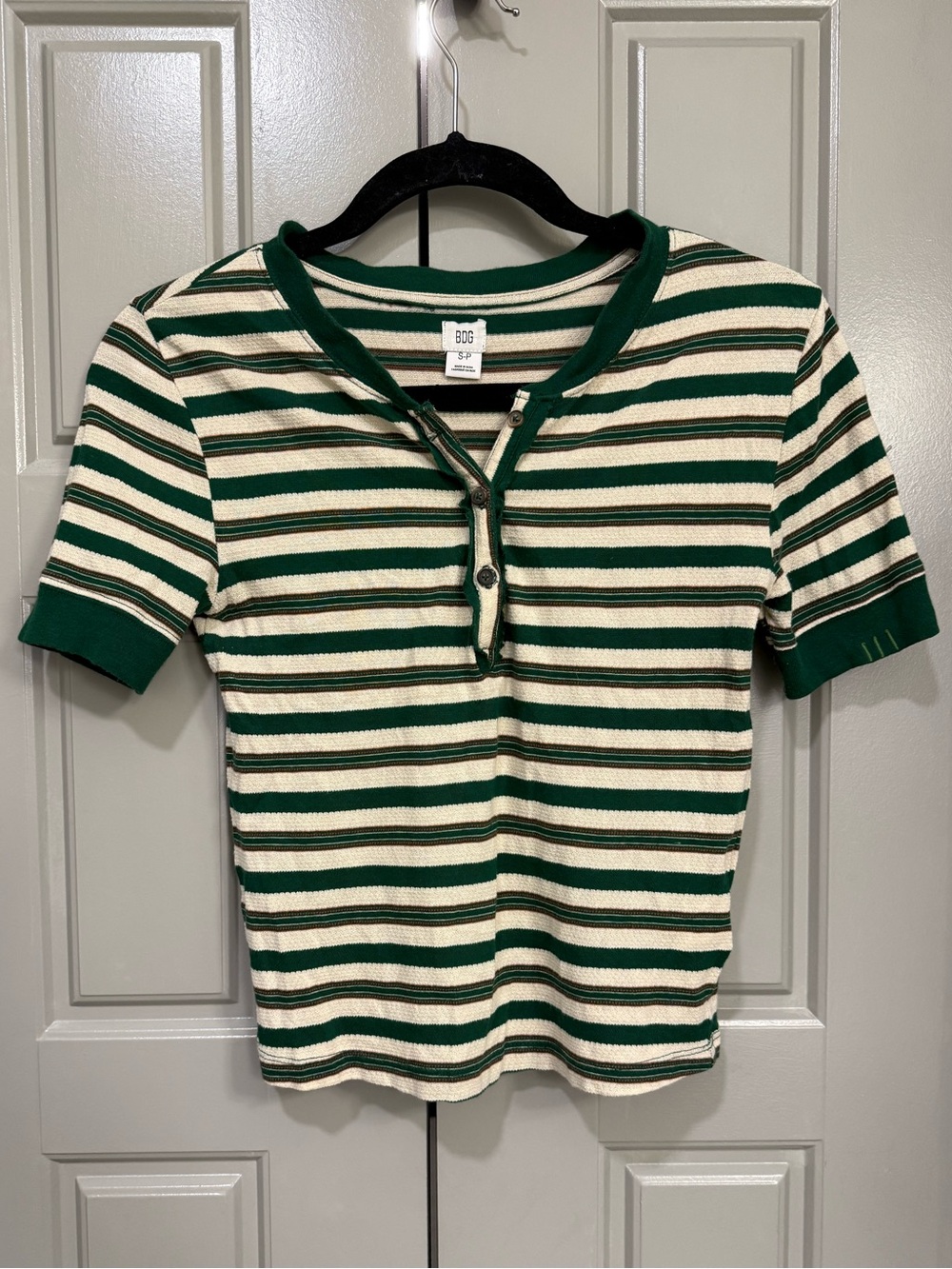 URBAN BDG Green Multicolor Striped Cropped Polo Shirt Size Small